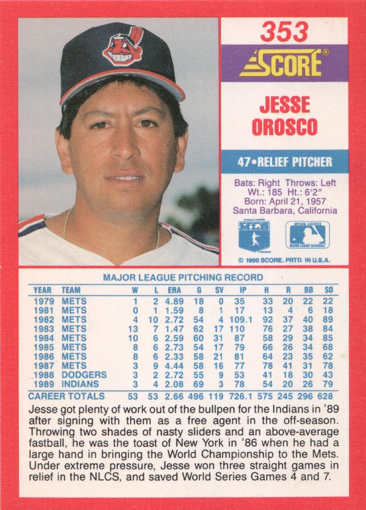Jesse Orosco  baseball card collectible - Main Image 2