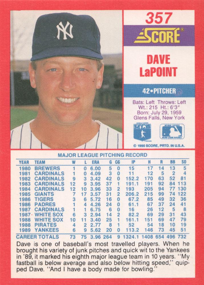 Dave LaPoint  baseball card collectible - Main Image 2