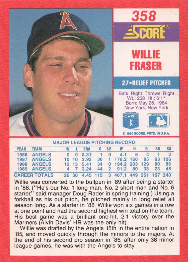 Willie Fraser  baseball card collectible - Main Image 2
