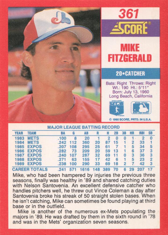 Mike Fitzgerald  baseball card collectible - Main Image 2