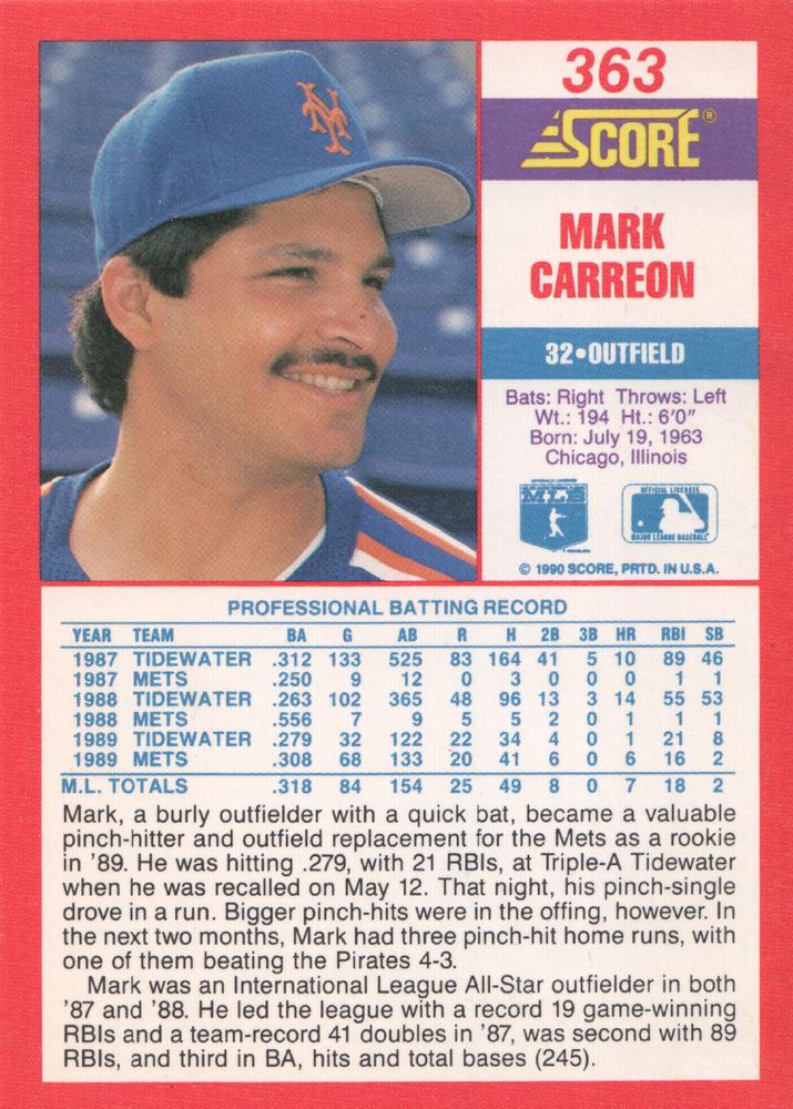 Mark Carreon  baseball card collectible - Main Image 2