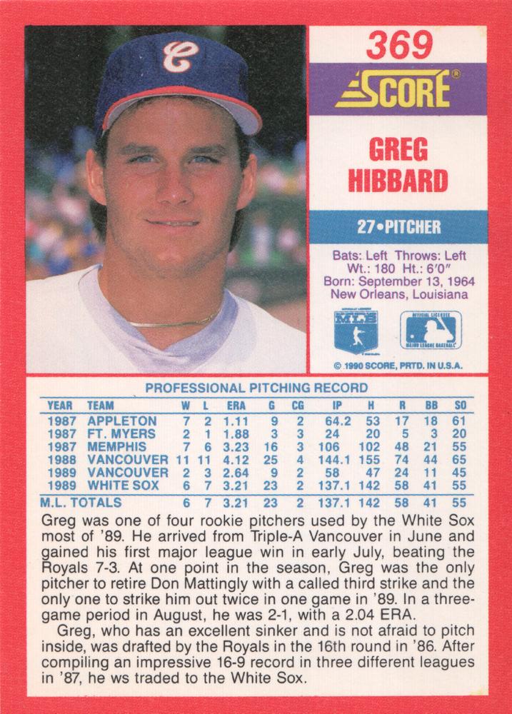 Greg Hibbard  baseball card collectible - Main Image 2