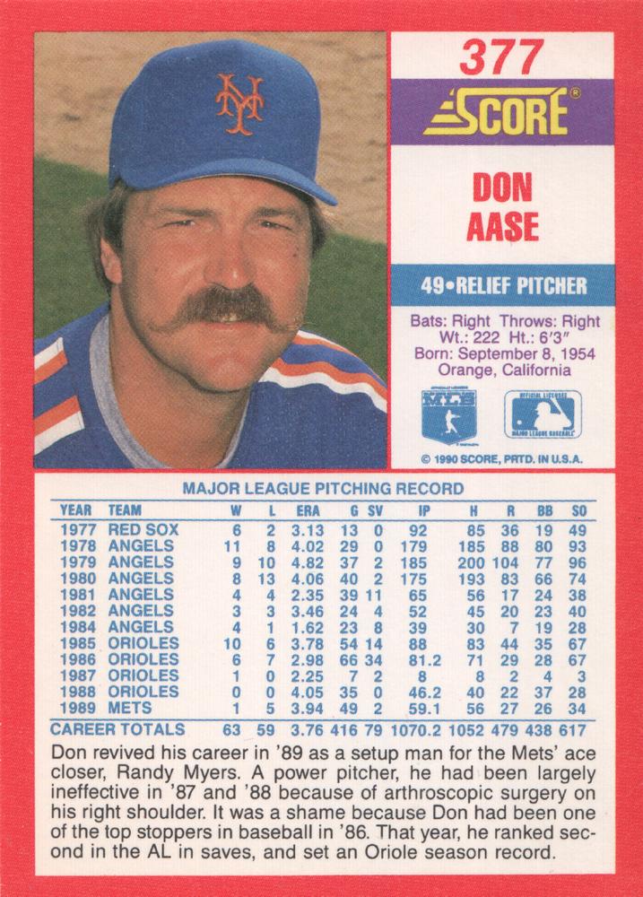 Don Aase  baseball card collectible - Main Image 2
