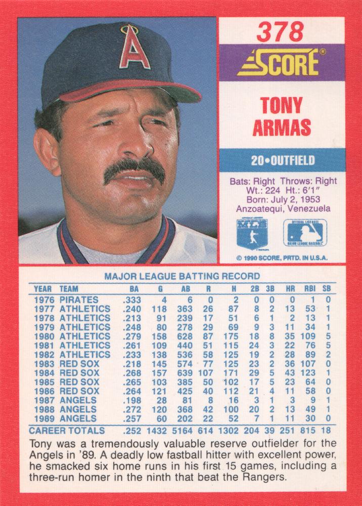 Tony Armas  baseball card collectible - Main Image 2