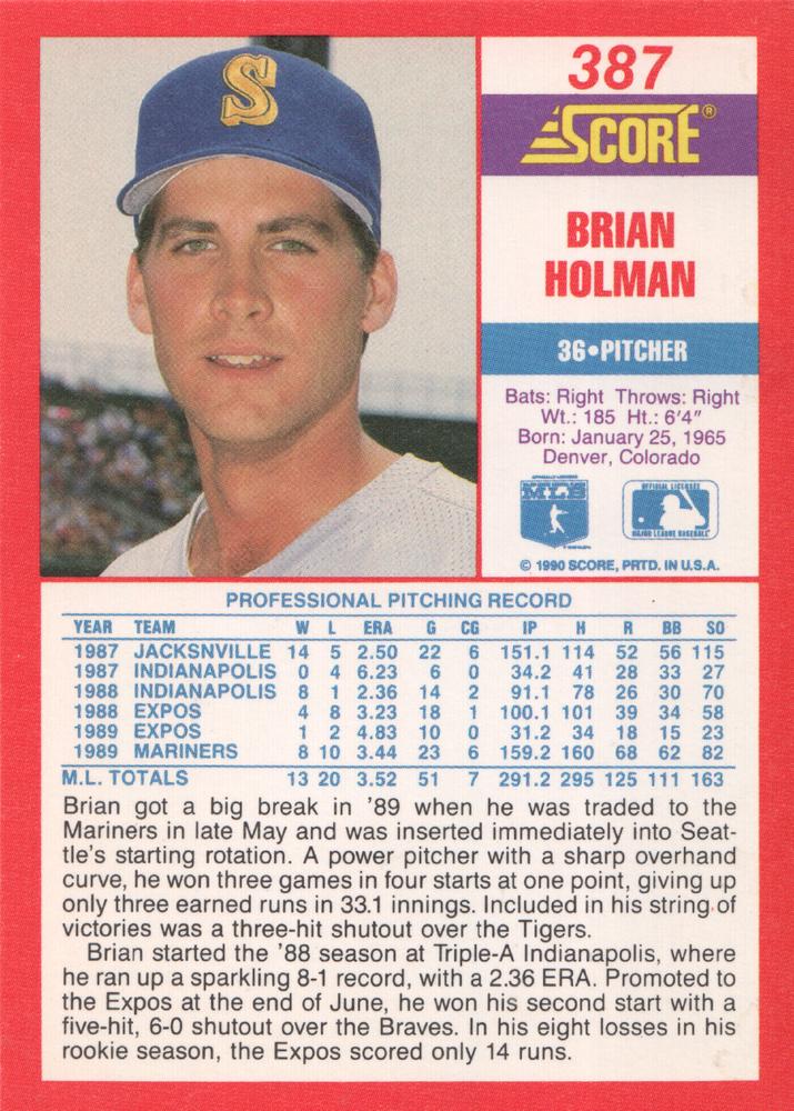 Brian Holman  baseball card collectible - Main Image 2