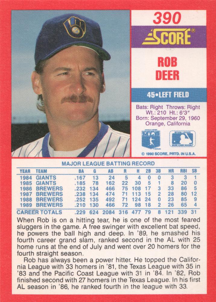 Rob Deer  baseball card collectible - Main Image 2