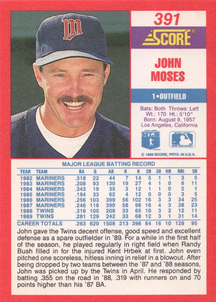 John Moses  baseball card collectible - Main Image 2