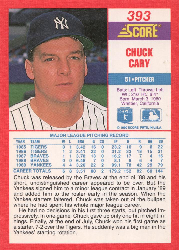 Chuck Cary  baseball card collectible - Main Image 2