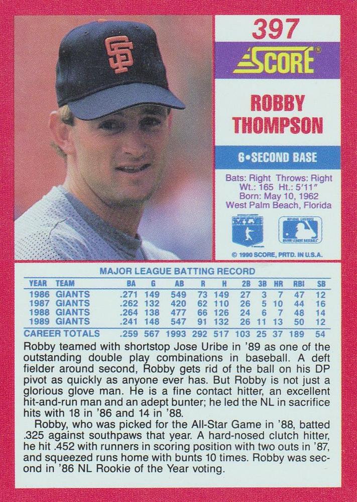 Robby Thompson  baseball card collectible - Main Image 2