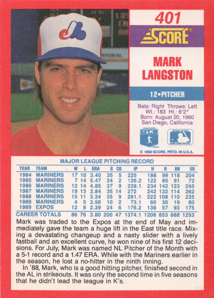 Mark Langston  baseball card collectible - Main Image 2
