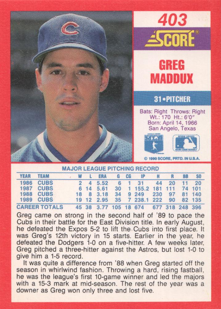 Greg Maddux  baseball card collectible - Main Image 2