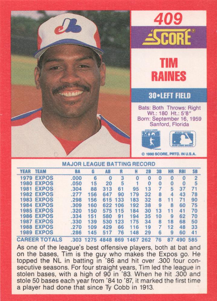 Tim Raines  baseball card collectible - Main Image 2