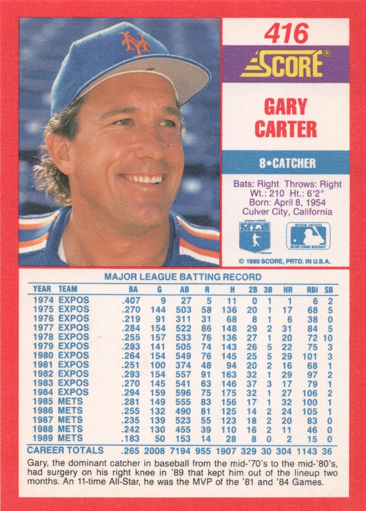 Gary Carter  baseball card collectible - Main Image 2