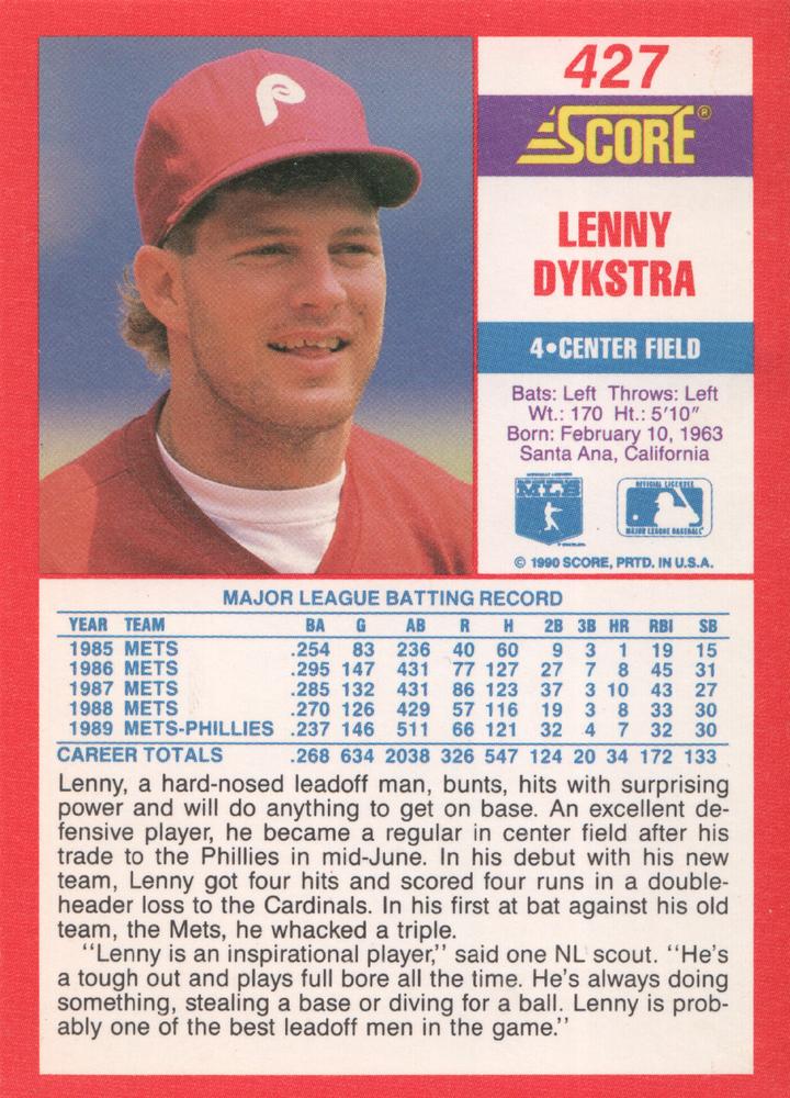Lenny Dykstra  baseball card collectible - Main Image 2