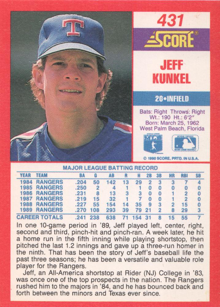 Jeff Kunkel  baseball card collectible - Main Image 2
