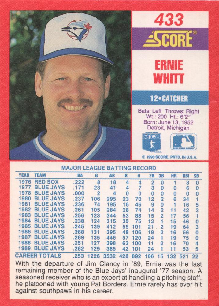 Ernie Whitt  baseball card collectible - Main Image 2