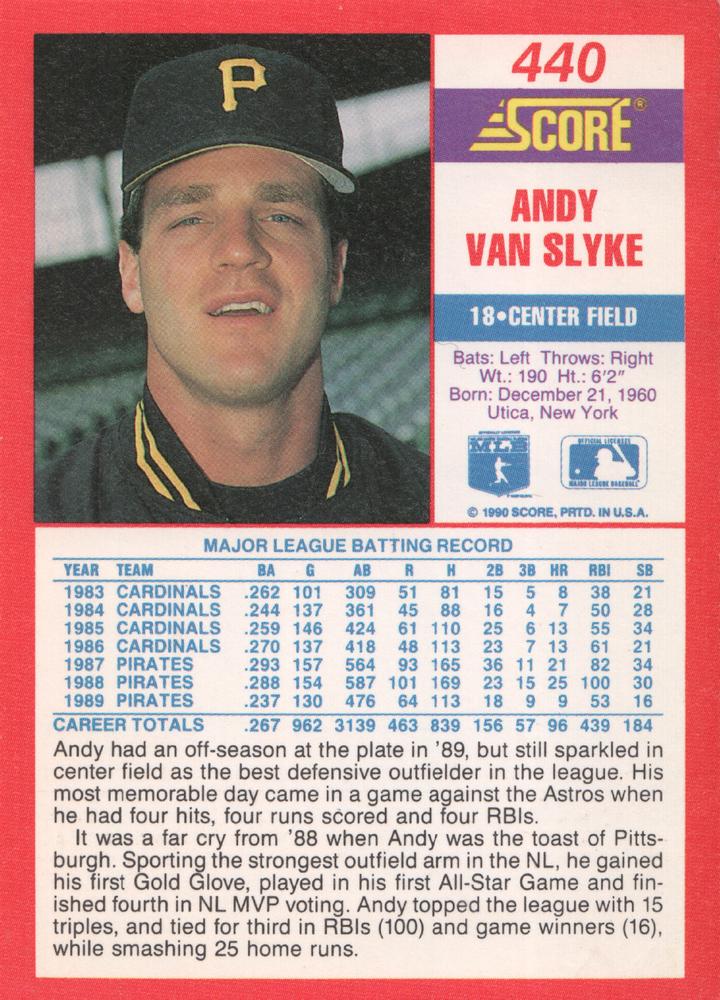 Andy Van Slyke  baseball card collectible - Main Image 2