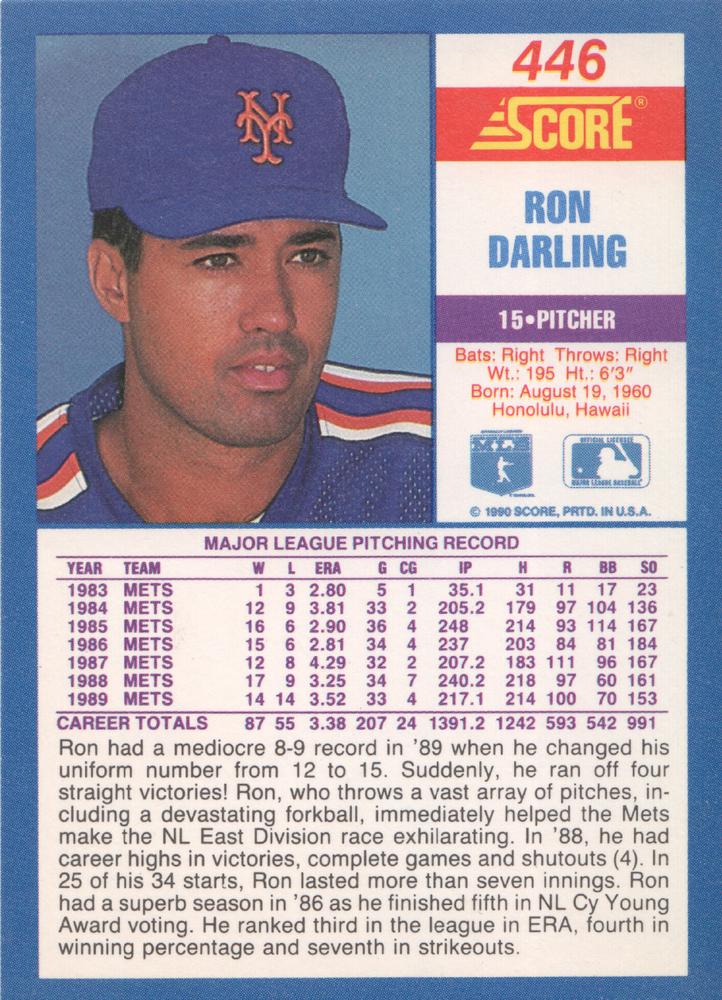 Ron Darling  baseball card collectible - Main Image 2