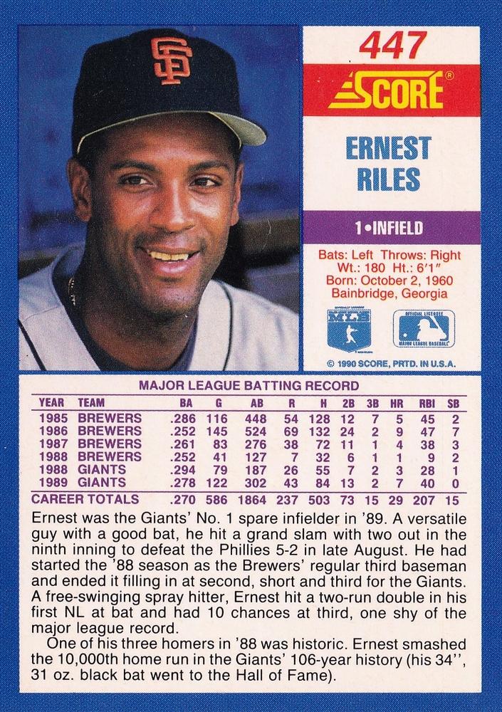 Ernest Riles  baseball card collectible - Main Image 2