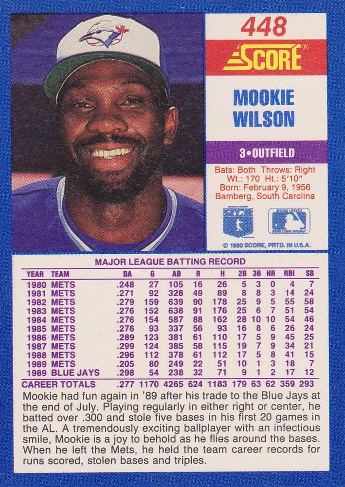 Mookie Wilson  baseball card collectible - Main Image 2