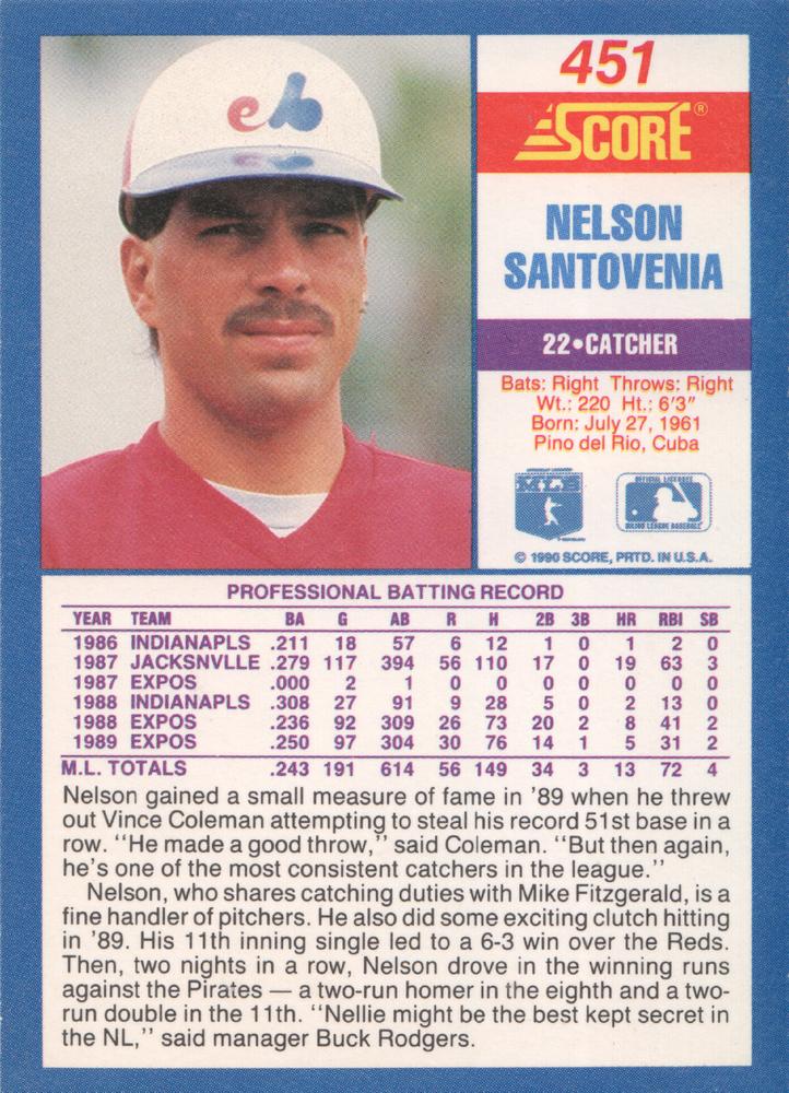 Nelson Santovenia  baseball card collectible - Main Image 2