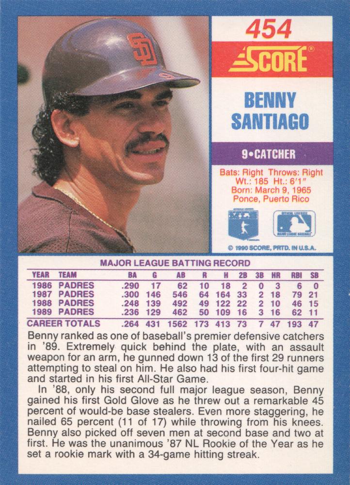 Benny Santiago  baseball card collectible - Main Image 2
