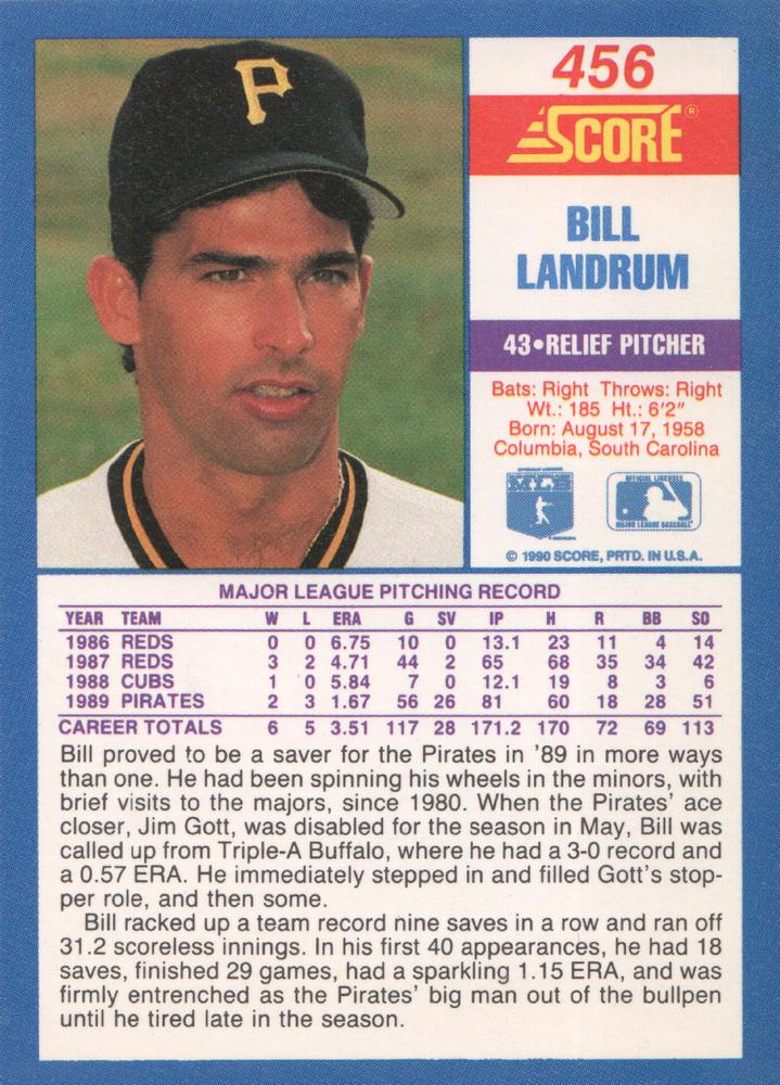 Bill Landrum  baseball card collectible - Main Image 2