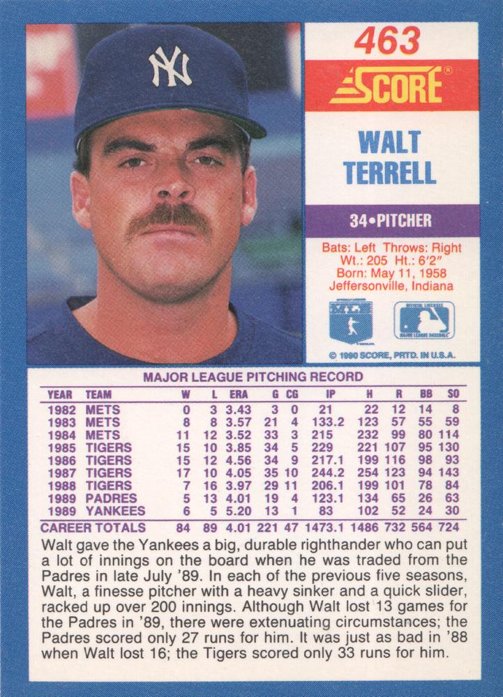 Walt Terrell  baseball card collectible - Main Image 2
