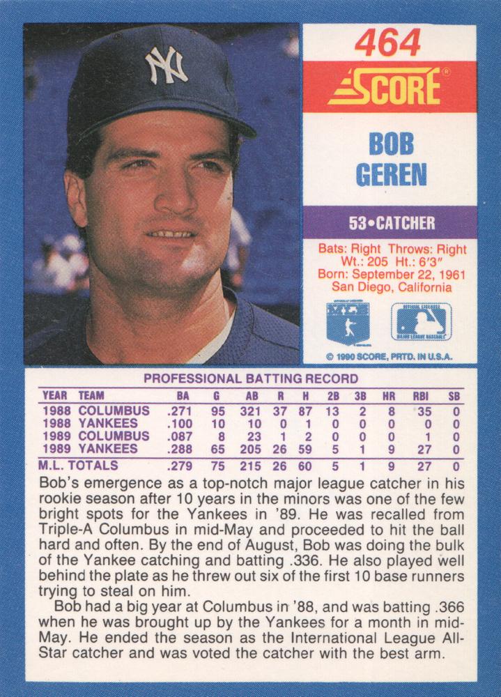 Bob Geren  baseball card collectible - Main Image 2