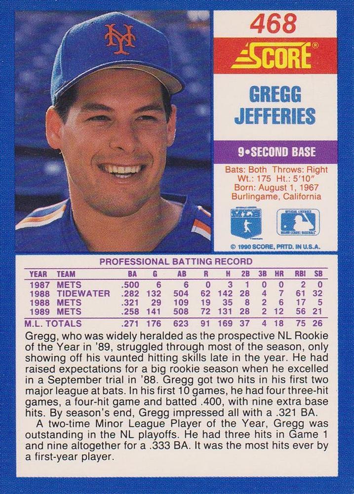Gregg Jefferies  baseball card collectible - Main Image 2