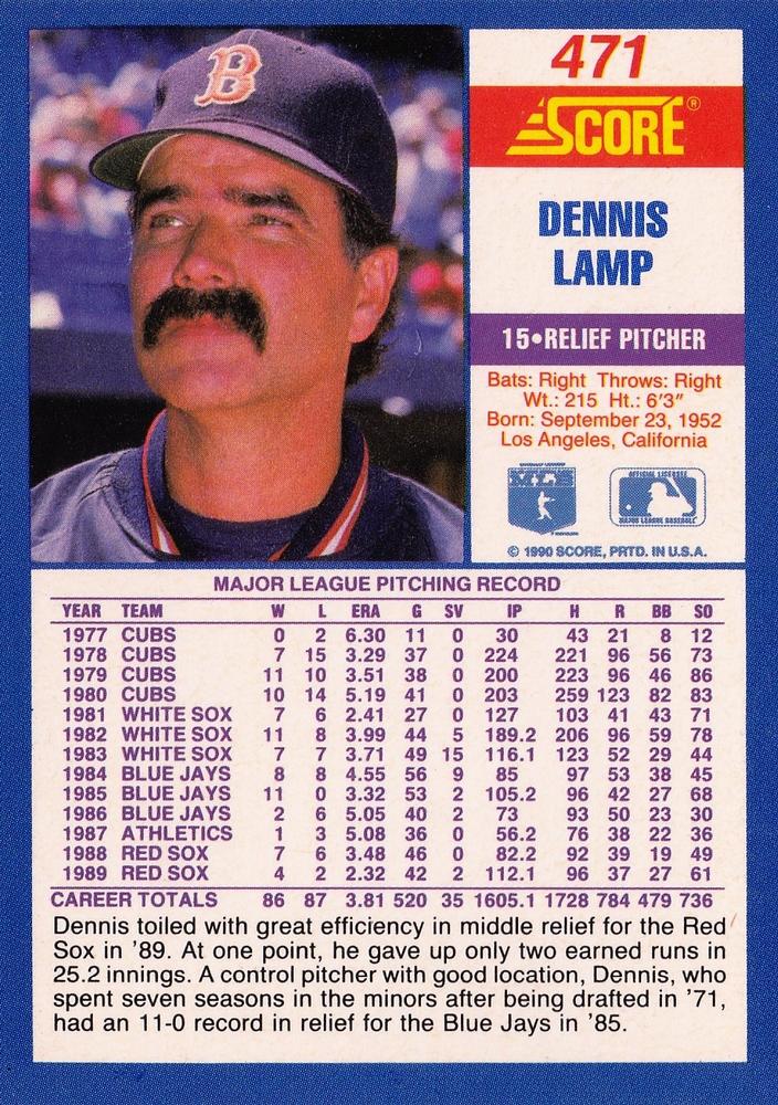 Dennis Lamp  baseball card collectible - Main Image 2