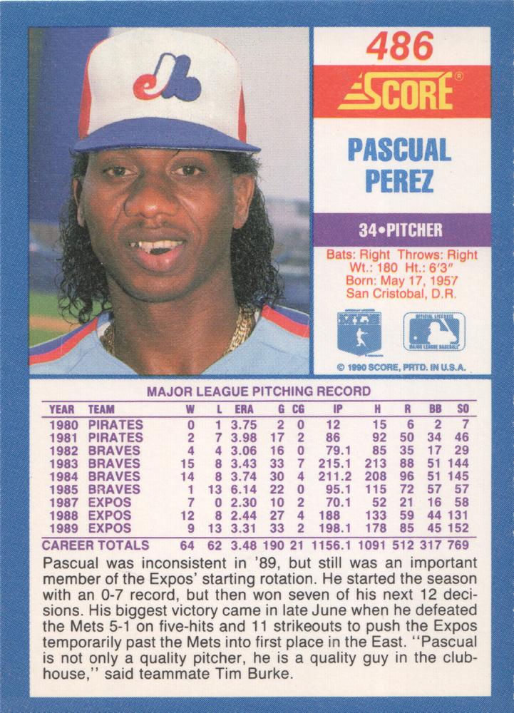 Pascual Perez  baseball card collectible - Main Image 2
