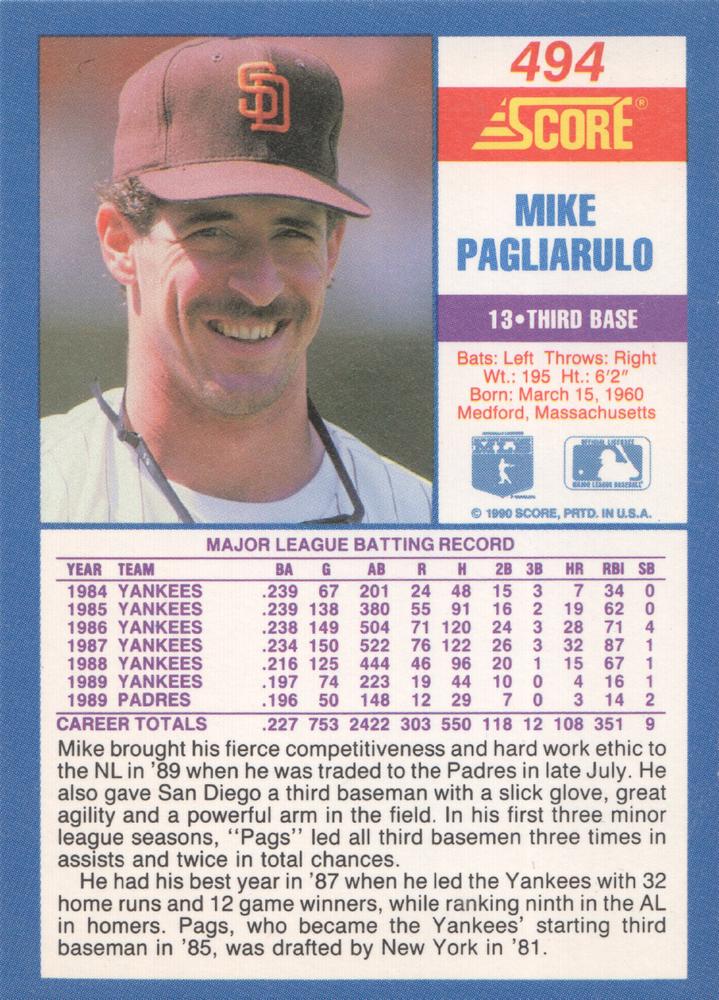 Mike Pagliarulo  baseball card collectible - Main Image 2