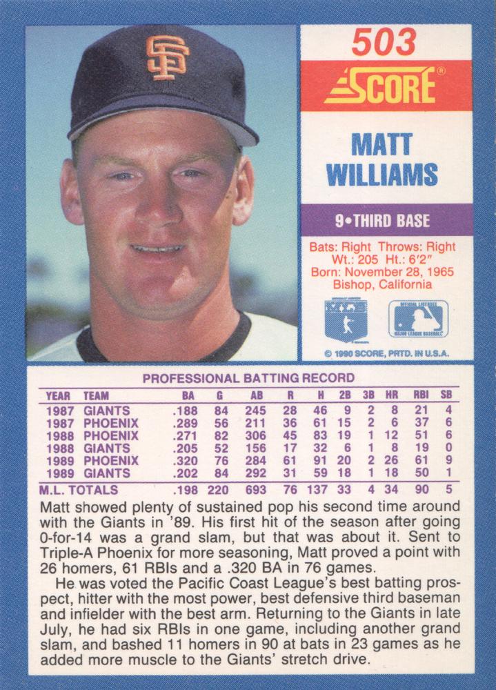 Matt Williams  baseball card collectible - Main Image 2