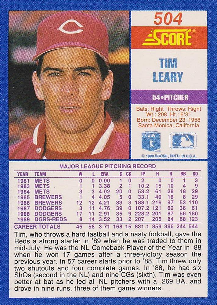 Tim Leary  baseball card collectible - Main Image 2