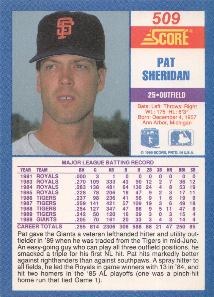 Pat Sheridan  baseball card collectible - Main Image 2