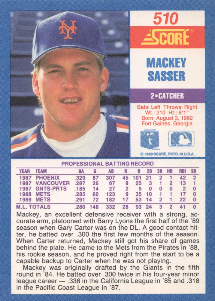 Mackey Sasser  baseball card collectible - Main Image 2