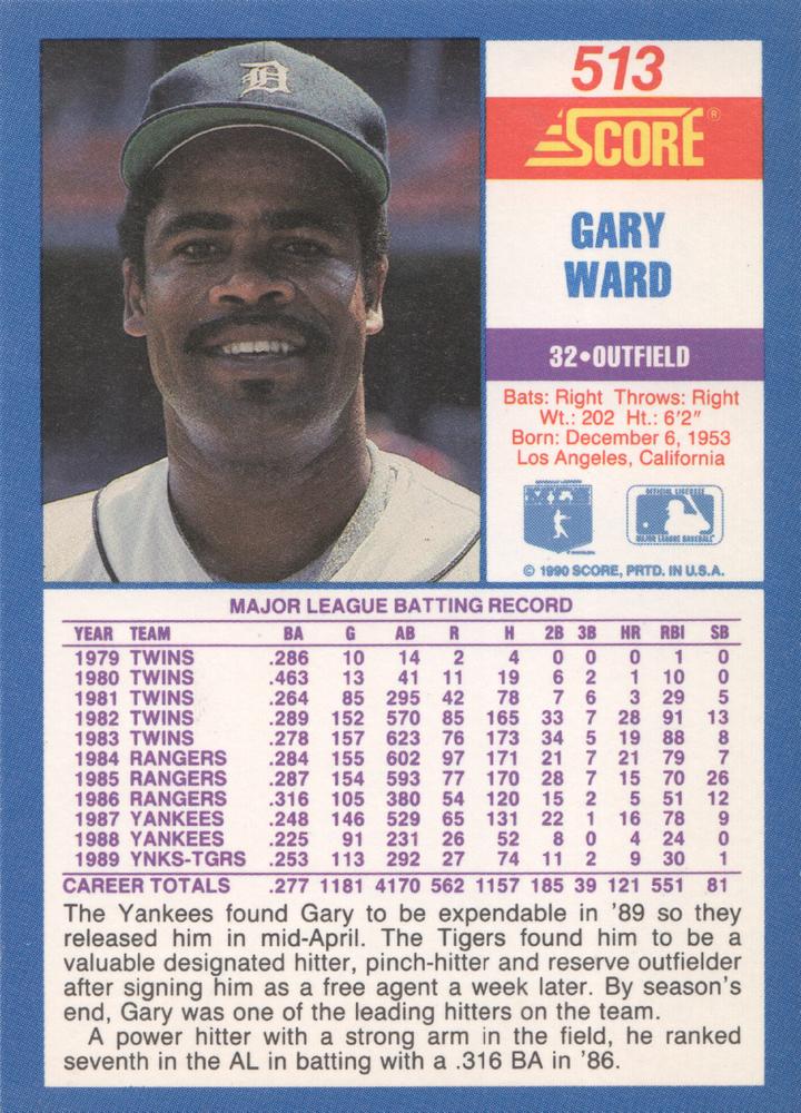Gary Ward  baseball card collectible - Main Image 2