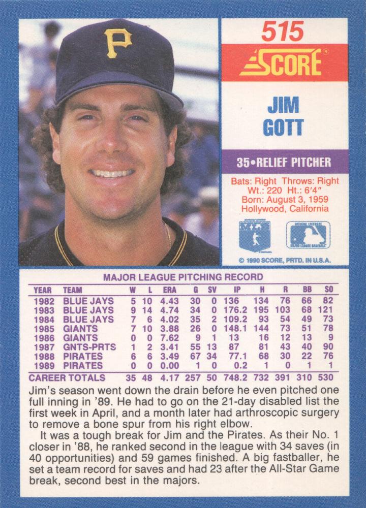 Jim Gott  baseball card collectible - Main Image 2