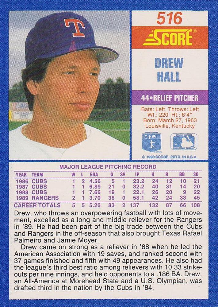 Drew Hall  baseball card collectible - Main Image 2