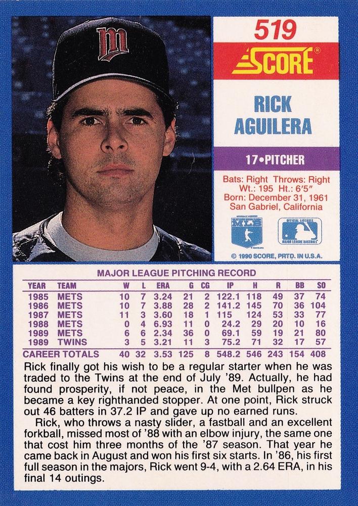 Rick Aguilera  baseball card collectible - Main Image 2