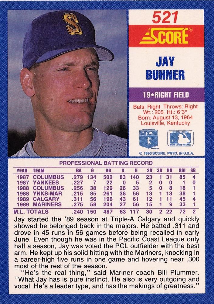Jay Buhner  baseball card collectible - Main Image 2