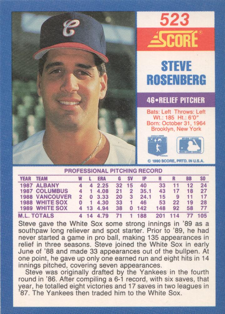 Steve Rosenberg  baseball card collectible - Main Image 2