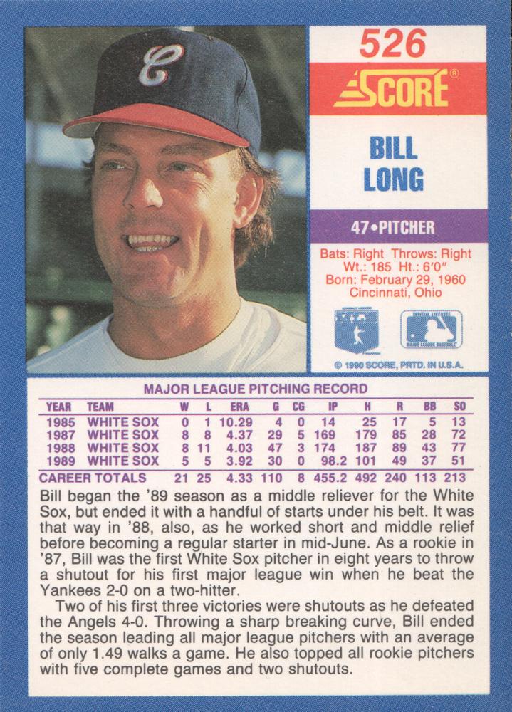 Bill Long  baseball card collectible - Main Image 2
