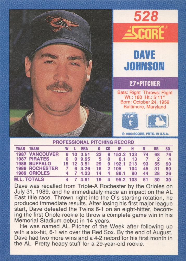 Dave Johnson  baseball card collectible - Main Image 2