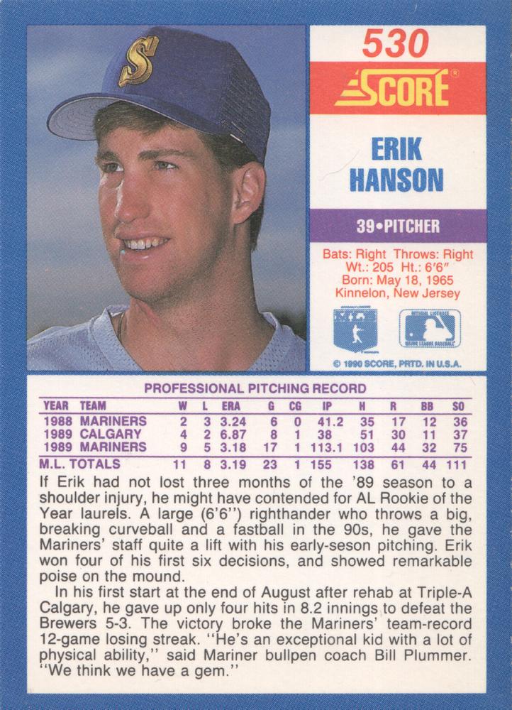 Erik Hanson  baseball card collectible - Main Image 2