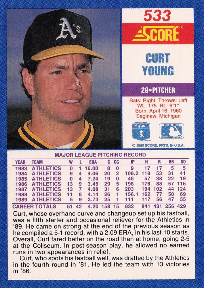 Curt Young  baseball card collectible - Main Image 2