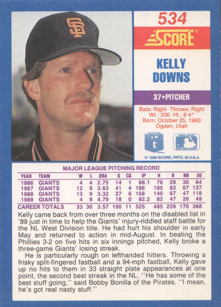 Kelly Downs  baseball card collectible - Main Image 2