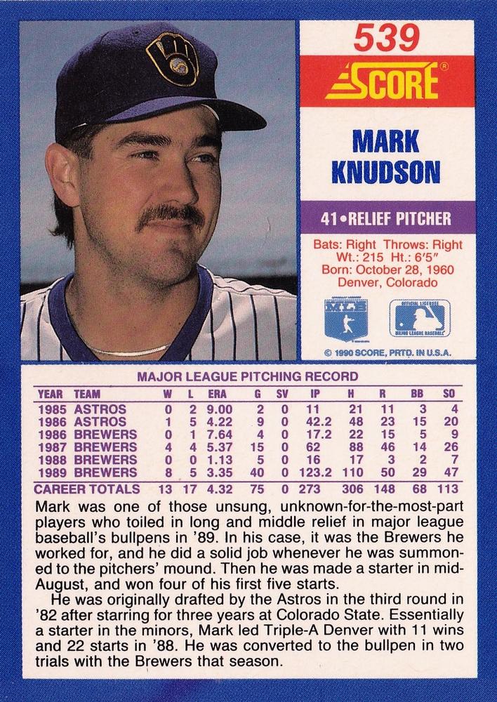 Mark Knudson  baseball card collectible - Main Image 2