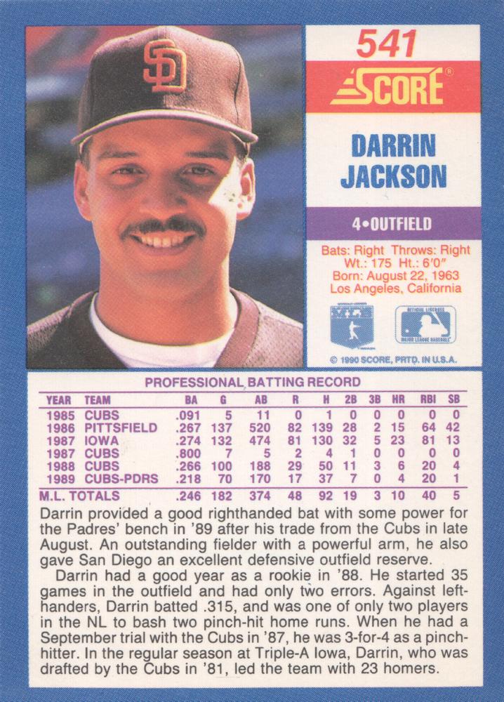 Darrin Jackson  baseball card collectible - Main Image 2